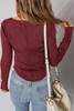 Burgundy Exposed Seam Ribbed Long Sleeve Top