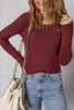 Burgundy Exposed Seam Ribbed Long Sleeve Top