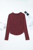 Burgundy Exposed Seam Ribbed Long Sleeve Top