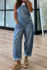 Dusk Blue Adjustable Buckle Barrel Denim Overalls