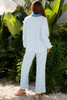 Sky Blue Stripe Collared Pullover Top and Drawstring Pant Set