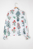 White Floral Print Frilled Collar V Neck Button Down Long Sleeve Shirt