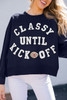 Navy Blue CLASSY UNTIL KICKOFF Plush Letter Patched Loose Sweatshirt