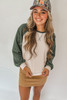 Mist Green Waffle Color Block Raglan Sleeve Top