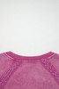 Rose Red Lace Patchwork Detail Notched Neck Mineral Wash Baggy Sweatshirt