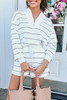 White Stripe Zip up Drop Shoulder Pullover and Short 2pcs Outfit