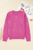Sachet Pink Christmas Candy Cane Holiday Drop Shoulder Sweater