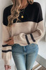 Parchment Color Block Knit Striped Sleeve Detail Casual Sweater