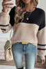 Parchment Color Block Knit Striped Sleeve Detail Casual Sweater