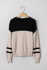 Parchment Color Block Knit Striped Sleeve Detail Casual Sweater