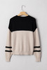 Parchment Color Block Knit Striped Sleeve Detail Casual Sweater