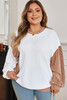 White Cable Texture Ribbed Color Block Plus Size Knit Top
