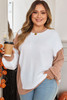 White Cable Texture Ribbed Color Block Plus Size Knit Top