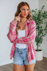 Sachet Pink Plaid Print Rounded Hem Long Sleeve Shirt with Pockets