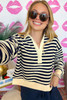 Blue Stripe Collared V Neck Long Sleeve Casual Top
