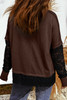Dark Brown Sheer Lace Patchwork Casual Long Sleeve Tee