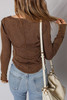 Coffee Exposed Seam Ribbed Long Sleeve Top