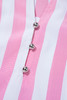 Rose Stripe Split Neck Button Decor Front Puff Sleeve Blouse