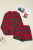 Red Plaid Contrast Patched Christmas Holiday Long Sleeve Shirt and Short 2pcs Pajama Set