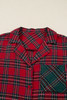 Red Plaid Contrast Patched Christmas Holiday Long Sleeve Shirt and Short 2pcs Pajama Set