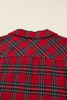 Red Plaid Contrast Patched Christmas Holiday Long Sleeve Shirt and Short 2pcs Pajama Set