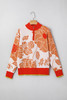 Khaki Floral Half Zip Collared Pullover Sweater