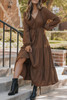 Chestnut Solid Long Sleeve Button V Neck Tiered Maxi Dress Chestnut Solid Long Sleeve Button V Neck Tiered Maxi Dress
