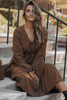 Chestnut Solid Long Sleeve Button V Neck Tiered Maxi Dress Chestnut Solid Long Sleeve Button V Neck Tiered Maxi Dress