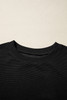 Black Ribbed Texture Baggy Drop Shoulder Pullover and Shorts Set