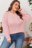 Bonbon Ribbed Exposed Seam Round Neck Chest Pocket Plus Knit Top