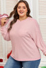Bonbon Ribbed Exposed Seam Round Neck Chest Pocket Plus Knit Top