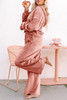 Peach Blossom Velvet Zip-up Hoodie and Wide Leg Pants Set
