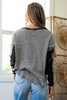 Black Stripe Thermal Knit Drop Shoulder Casual Top