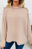 Parchment Twist Ribbed Exposed Seam Detail Long Sleeve Loose Top