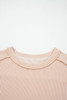 Parchment Twist Ribbed Exposed Seam Detail Long Sleeve Loose Top