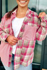 Pink Waffle Patch Pocket Plaid Patchwork Plus Size Shirt