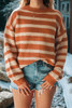 Orange Stripe Ribbed Trim Drop Shoulder Sweater