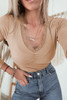 Smoke Gray Lace-trimmed Sweetheart Neckline Ruched Detail Long Sleeve T-shirt