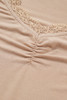 Smoke Gray Lace-trimmed Sweetheart Neckline Ruched Detail Long Sleeve T-shirt