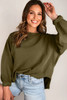 Seagrass Horizontal Ribbed Exposed Seam Patchwork Sleeve Loose Top