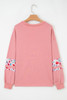 Peach Blossom Floral Applique Baggy Pullover Sweatshirt