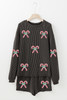 Carbon Grey Twisted Ribbed Sequin Holly Candy Cane Long Sleeve Top and Shorts 2pcs Outfit