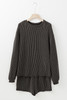 Carbon Grey Twisted Ribbed Sequin Holly Candy Cane Long Sleeve Top and Shorts 2pcs Outfit