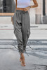 Solid Drawstring Hem Flap Pocket Side Stacked Pant Solid Drawstring Hem Flap Pocket Side Stacked Pant