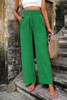 Solid Elegant Wide Leg Drawstring Waist Pockets Pant Solid Elegant Wide Leg Drawstring Waist Pockets Pant