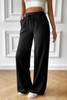 Solid Pockets Elastic Waist Loose Straight Pants
