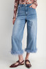 Fur Bottom Hem Washed Stretch Denim Pants