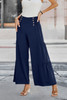 Solid Ruffle Button Wide Leg Pant
