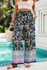 Floral Print Wide Stright Leg Pockets Elastic Pant
