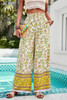 Floral Print Wide Stright Leg Pockets Elastic Pant